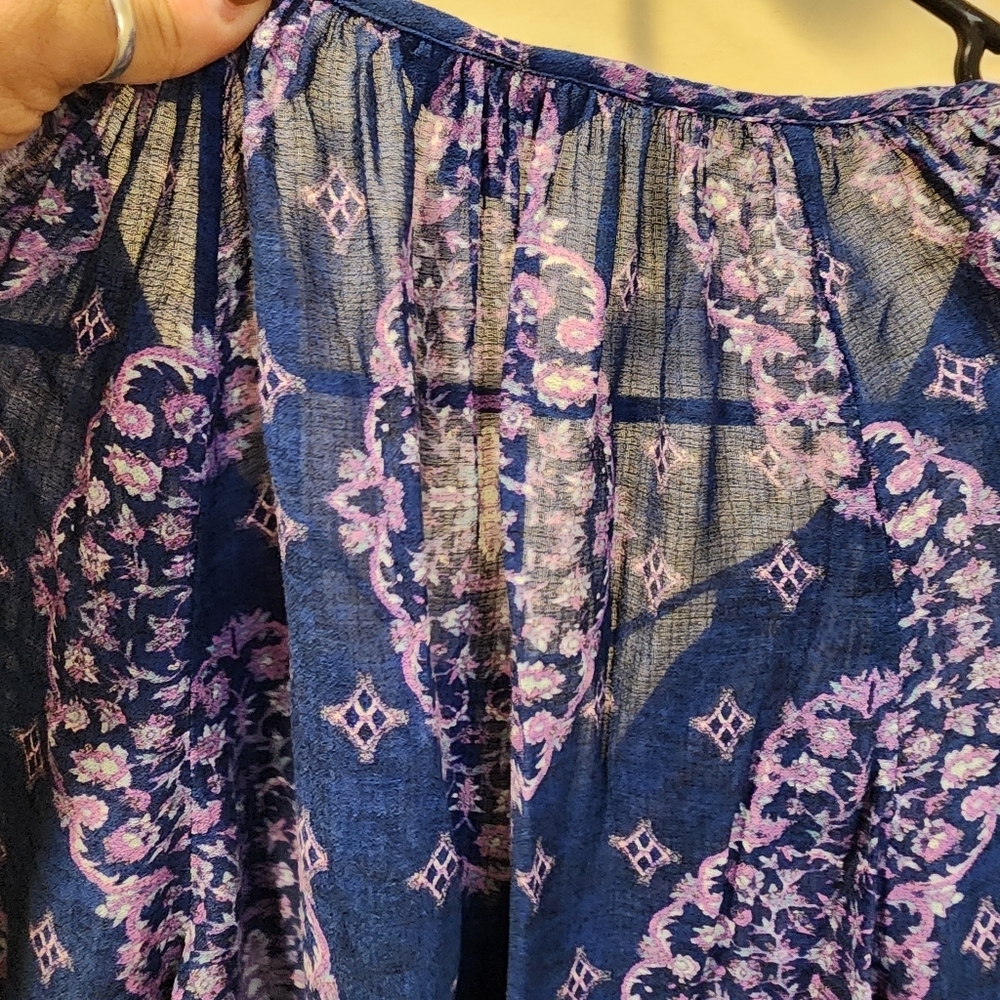 LUCKY BRAND Bohemian Blue and Purple Casual Blouse Size S - Picture 6 of 11